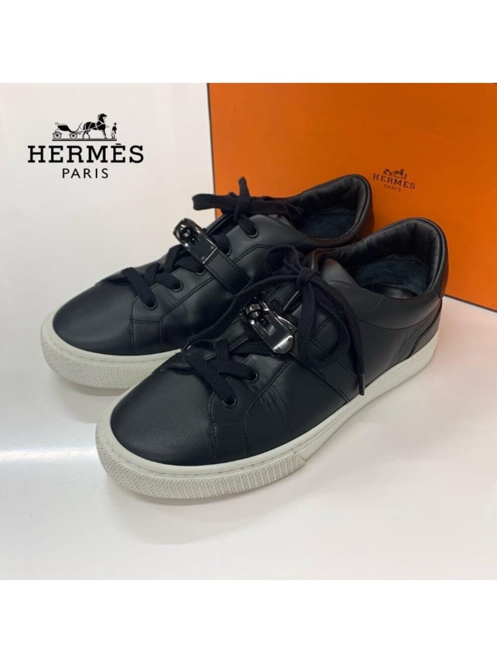Hermes Day Leather Kelly Sneakers Black